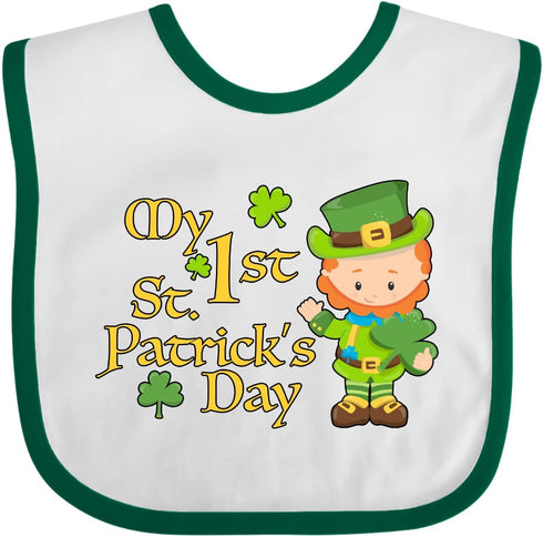 inktastic My First St. Patrick's Day - Leprechaun and Shamrocks Baby Bib for Celebrations