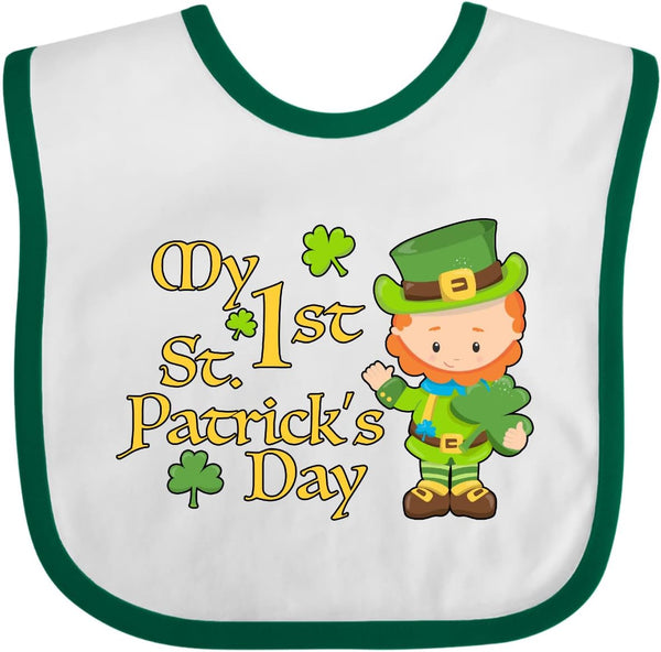 inktastic My First St. Patrick's Day - Leprechaun and Shamrocks Baby Bib for Celebrations