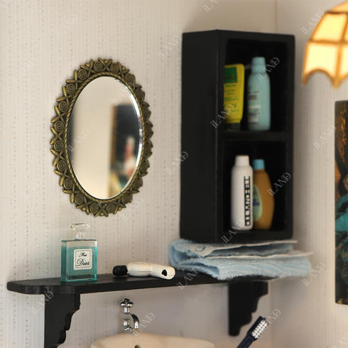 1:12 2pcs iLAND Dollhouse Mirrors, Miniatures Dollhouse Accessories on Scale, Metal Framed Glass Mini Mirror w/Rose