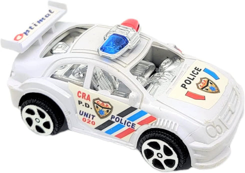 Colorful Mini Police Toy Cars (12 Pack) (3") in Blue, Red, Black, and White, Plastic Winding Pull Back Racers