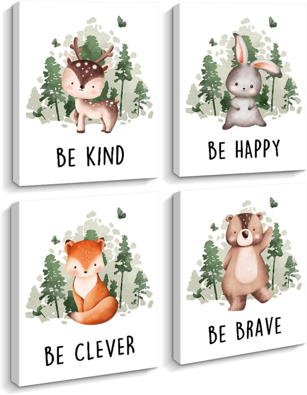 Creoate Kids Room Decor Wall Art, 4 Pieces Cute Animal Picture with