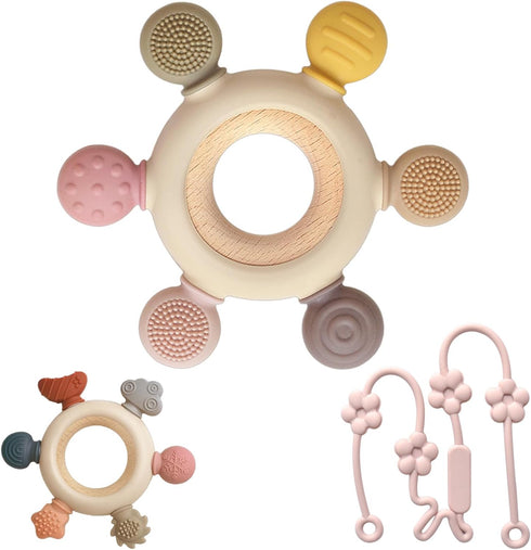 Wenobby 3 Packs Teether Rings for 0-6 6-12 Months Babies, Teething Toys with