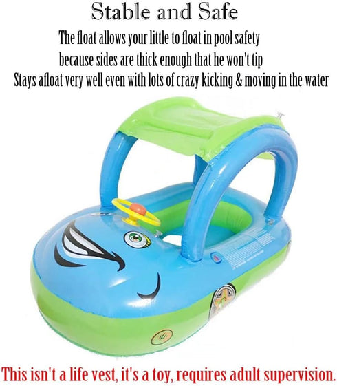 Baby Pool Float with Canopy, Summer Steering Wheel Sunshade Swim Ring for Kids and Toddlers
