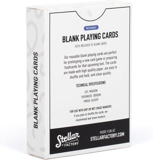 Stellar Factory Premium Reusable Blank Playing Cards - Dry Erase & Wet Erase for Game Design and Flashcards.