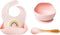 Silicone Rainbow Baby Bibs & Suction Bowl Set - BPA-Free Adjustable Bib with Food Catcher + Premium Utensils (Pink)