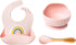 Silicone Rainbow Baby Bibs & Suction Bowl Set - BPA-Free Adjustable Bib with Food Catcher + Premium Utensils (Pink)