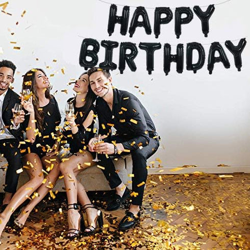 TONIFUL Black Happy Birthday Balloons Banner, 16 Inch Mylar Foil Letters, Reusable Birthday Sign for Kids & Adults