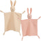 insular Bunny Lovey Blanket - Organic Cotton Muslin Security Blanket for Babies, 2 Pcs Set (Khaki & Pink)