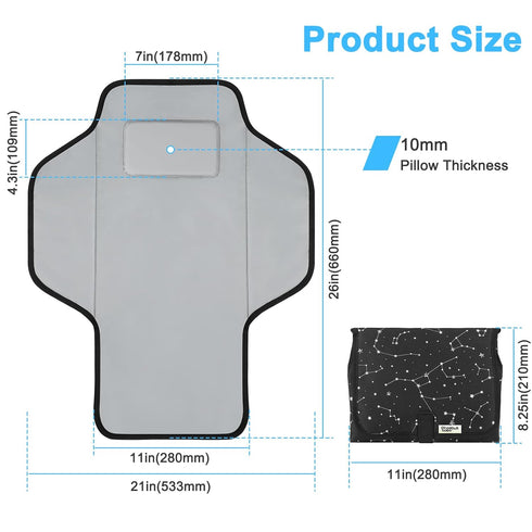 Portable Changing Pad Travel - Waterproof Compact Diaper Changing Mat with Built-in Pillow - Lightweight & Foldable