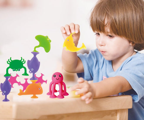 UMBWORLD 9 3 Suction Bath Toys for Kids, PCS Silicone Ocean Animal Suction Cup Toys, Mold Free No Hole Bathtub Toy