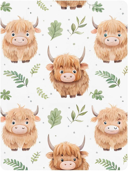 CZXW 52" 28" Cute Highland Calf Crib Sheets Fitted x Natural Cotton Soft & Breathable for Baby Crib Mattress