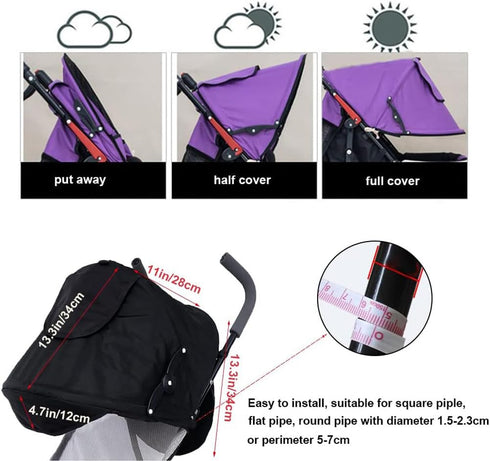 Summer Baby Strollers Awning Sunshade, UPF50+ Sun Cover for Pushchair Buggy with Viewing Window and Rain Cover
