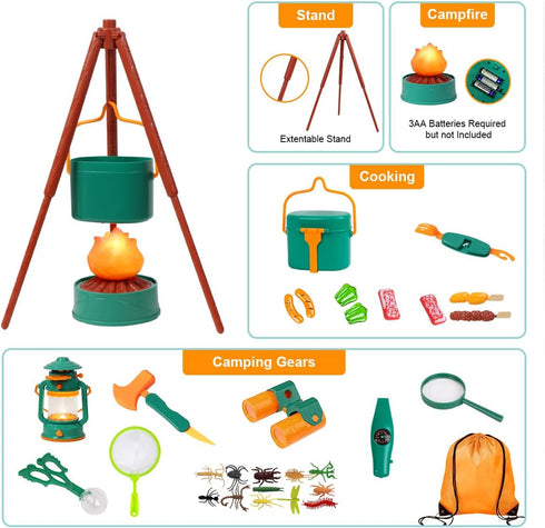 Kids Camping Set with Tent - Meland Toddler Toys for Boys, Campfire, Indoor Outdoor Pretend Play (Green)