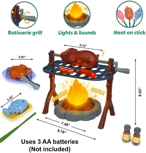 Set Set Kids Camping Toys: Pretend Campfire/BBQ Grill Toys & Bow and Arrow Game - Perfect Kids Camping for Outdoor