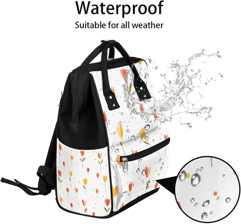 Hsnar Backpack Cute Tulip Flower Waterproof Diaper Bag Large Capacity Baby Bag with Stroller Straps, Multi-Pocket