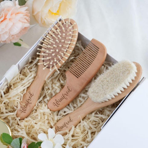 Hainadian Set Set Set (1pcs) Personalized Baby Brush and Comb for Newborn Wooden Baby Brush Personalized Baby Gifts