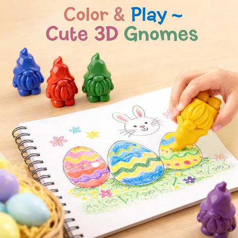 VKTEN 12 Pack 3D Set Easter Basket Stuffers for Kids Gnome Crayons, Chunky Toddler Crayons for Little Hands, Cute
