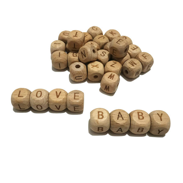 Beech Alphabet Letter Beads, 100pc 12mm Square Shape Beech Wood for DIY Jewelry