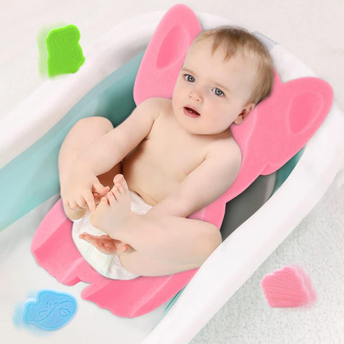 FIABC 1Set) Soft Infant Bath Sponge Elephant Baby Bath Mat Newborn Comfy Foam Skid-Proof Cushion (Pink