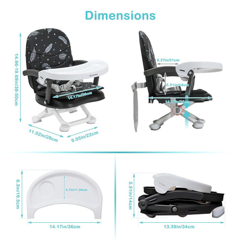 3in1 4 UBRAVOO Baby Booster Seat for Dining Table with Removable Tray & Cushion, Portable Toddler Booster Seat, Height