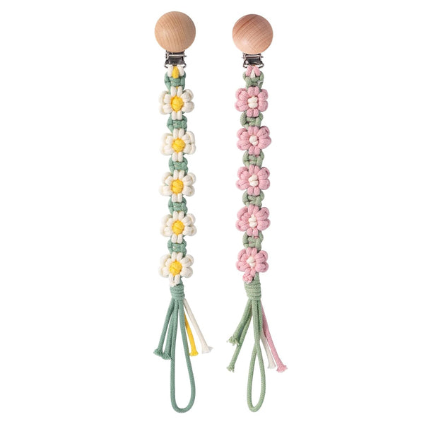 Pacifier Clip for Boys Girls Floral Daisy Macrame Paci Clip Pacifier Holder