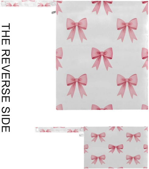 Haskirky 2 Pink Bows Ribbons Pcs Cloth Diaper Wet Dry Bags,Waterproof and Washable Bag for Travel Reusable Wet Bag