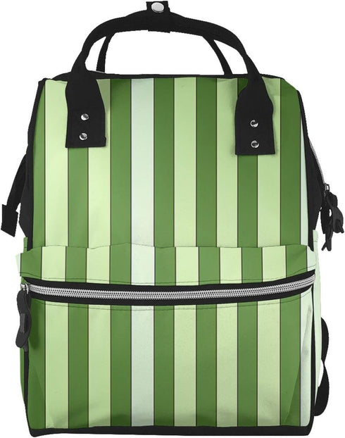 QSMJKLD Classic Green Striped Diaper Bag with Changing Pad, Pacifier Holder - Multifunction