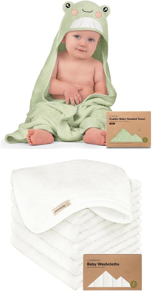 KeaBabies Baby Hooded Towel and Baby Washcloths for Newborn, Kids - Baby
