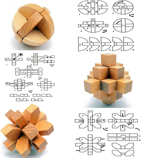Guaishou 10-in-One 3D Small Wooden Puzzles, Kongming Lock IQ Test Toy for Teens and Adults