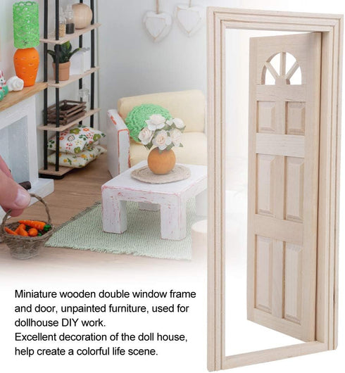 Dollhouse Door, 1:12 Wooden Miniature Simulated Door Model Toy Accessory for Doll House