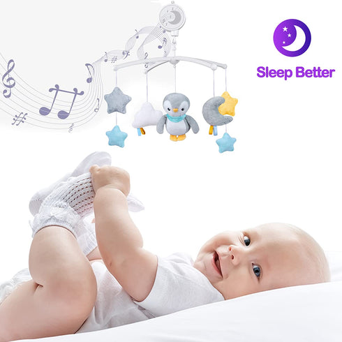 TuiVeSafu Baby Musical Mobile with Lullabies Music Box, Rotating Penguin Mobile Soother Crib Toy, Gift for Baby Nursery