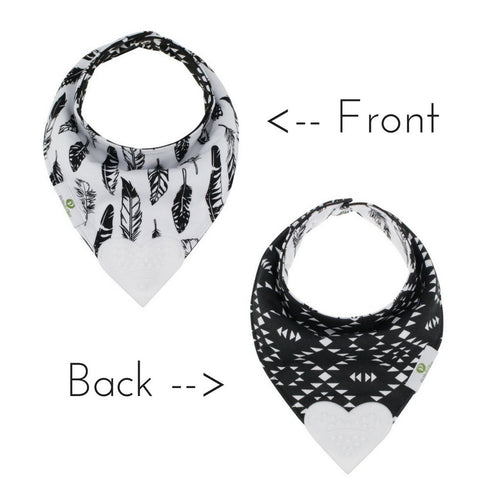 Pickle & Olive Reversible Baby Teething Bibs, Attached Heart Shaped Teether, Monochrome, Set of 2
