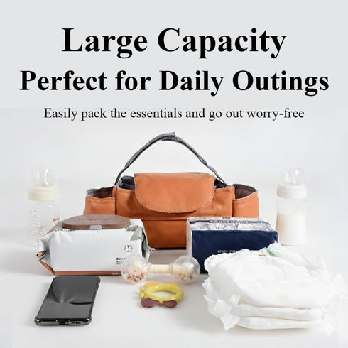 Kutbeod Universal Stroller Caddy, Front Tissue Pocket, Stroller Organizer with Cup Holders, Stroller Bag, Stroller