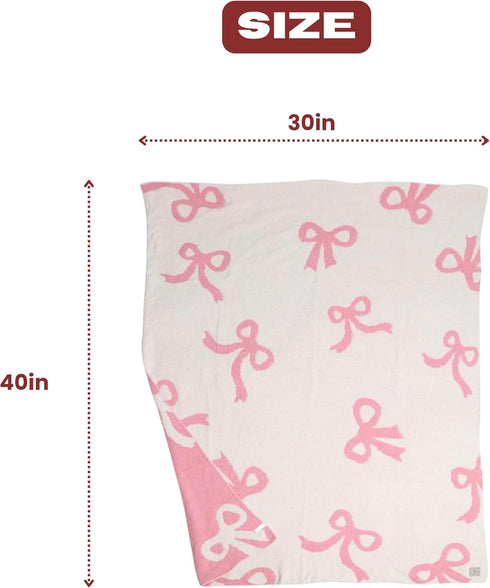 Cozy 30x40 Bow Blanket Pink Bows Soft Throw Blanket Reversible Premium Fabric for Best Comfort
