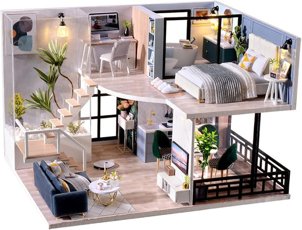 TuKIIE Miniature Dollhouse Kit with Furniture, 1:24 Scale, Dust Proof & Music Movement for Kids Teens Adults