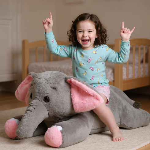32" Giant Grey Elephant Plush Toy - Fluffy Stuffed Animal Gift for Kids
