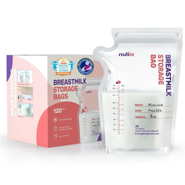 Nuliie 120 Pcs Breastmilk Storage Bags, 8 OZ BPA-Free Milk Storing Bags with Pour Spout for Breastfeeding, Self-Standing