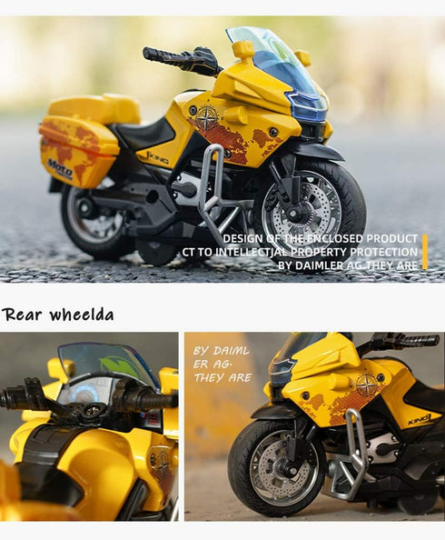Pull Back Motorcycle Toys with Music Lighting, Police Motorcycles for Boys Kids Age 3-12 Years - Yellow