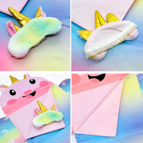 Baby Doll Sleeping Bag Toy Playset - Rainbow Unicorn Doll Bedding Accessories with Eye Mask