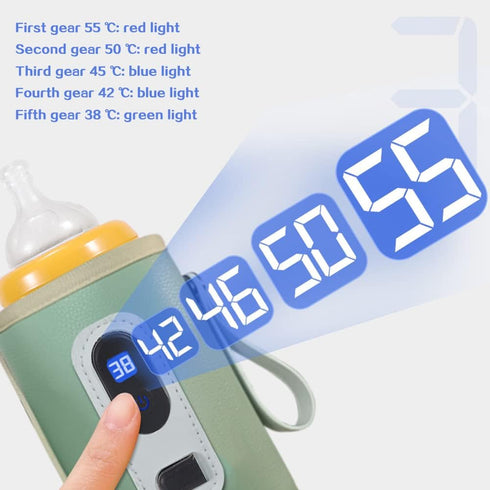 Portable Bottle Warmer Insulation Cover, Baby Milk Heat Keeper Cover with Temperature Adjustment, USB Warmer Bottle