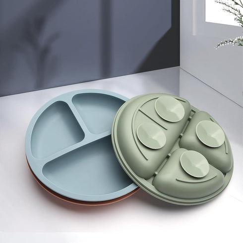 Eascrozn 3 Pack, 100% Toddler Plates Divided Suction Plates for Baby, Food Grade Silicone Baby Plates, Non-Slip, Baby