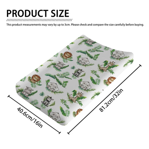 Baby Jungle Safari Animals Tropical Leaves Changing Pad Covers Elephant Giraffe Zebra Lion Hippo Diaper Change Table Sheets for Girls Boys Soft Stretchy Snug Fitted Changing Mats Cover 32''x16''