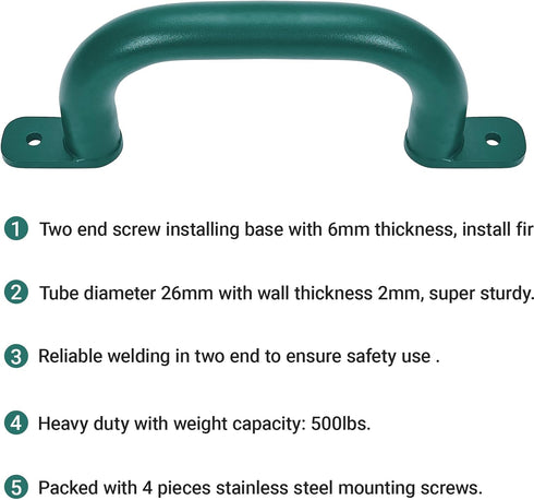 2 Pack Green 10'' Playground Handles - Outdoor Playset Grab Handles, Swing Set Hardware Kit for Kids