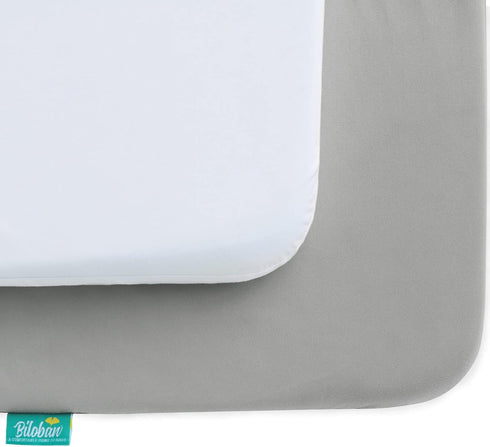 Biloban Waterproof Pack and Play Sheets, 2 Pack Fitted for Graco Playard, Grey & White