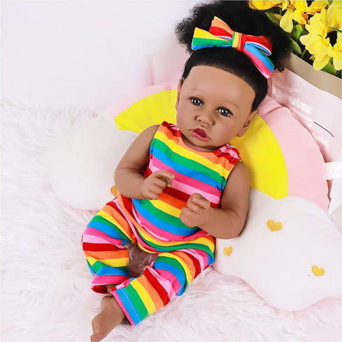 Lifelike Reborn Baby Dolls Black, 22 Inch Realistic American African Reborn Baby Doll Girl, Best Birthday Gift Set for