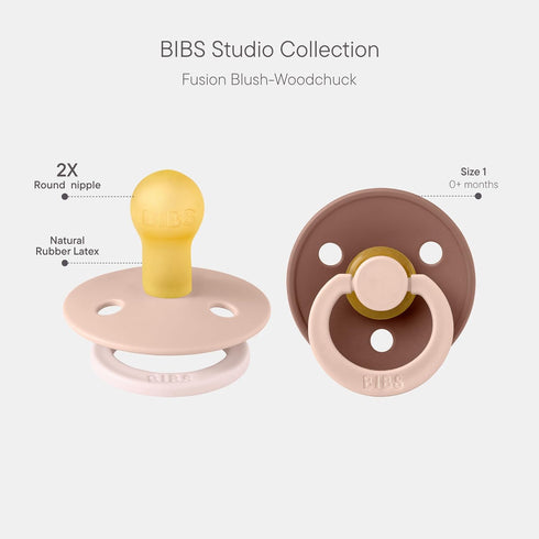 2-Pack, 1 (0-6 BIBS Colour Studio Pacifier BPA Free, Round Nipple. Natural Rubber Latex, Made in Denmark, Size Months)