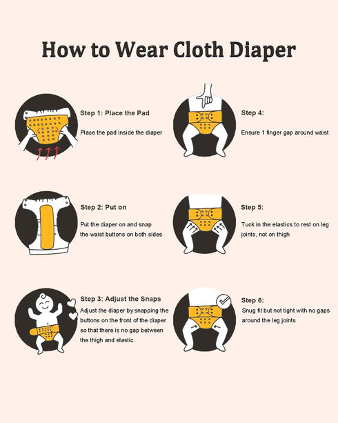 6 Pack 6pcs babygoal Reusable Cloth Diapers with Rayon from Bamboo Inserts and Wet Bag, Baby Washable Pocket Nappy