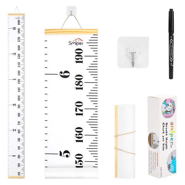 Kids Growth Chart, Height Measurement Ruler for Wall, Removable Wall Decor, White Grey Wood Frame, 79"x7.9"