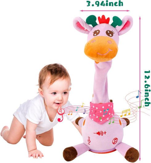 10 MIAODAM Dancing Giraffe Singing Children's Song, Stuffed Baby Toy Repeats What You Say, Christmas Colorful Glowing