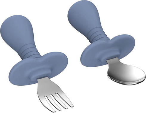 2 Pcs Toddler Utensils Set, Stainless Steel Forks and Spoons for Children, Safe Flatware Metal Kids Cutlery with Round